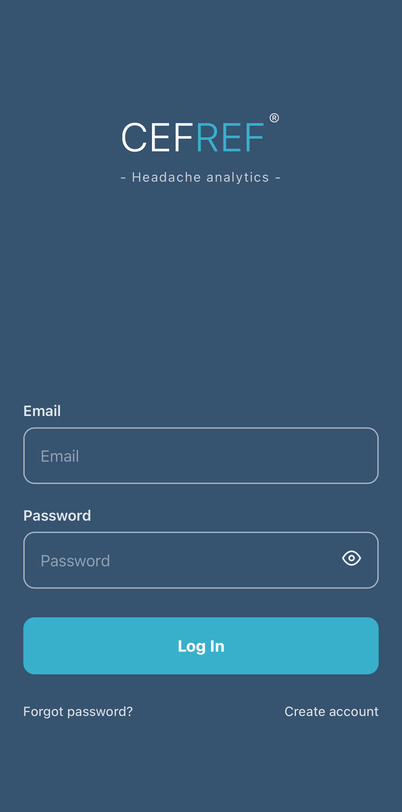 CEFREF Log In screen showing email, password, Log In and Create account