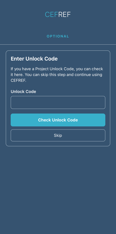 Optional Enter Unlock Code screen with Unlock Code field and Check Unlock Code button